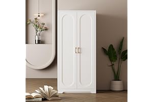 UNICOLY 60" Metal Pantry Cabinet, Storage Cabinet with Doors and Shelves, Cupboard with Adjustable Leveling Foot, for Laundry, Living Room, Bathroom, Dinning Room, Assembly Required, White