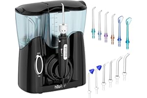 H2ofloss Water Flosser for Teeth, Braces, Professional Water Teeth Cleaner with 800ML Water Tank and 5 Settings, 13 Multifunctional Nozzles and Hygienic Nozzles Storage Compartment for Family (Black)
