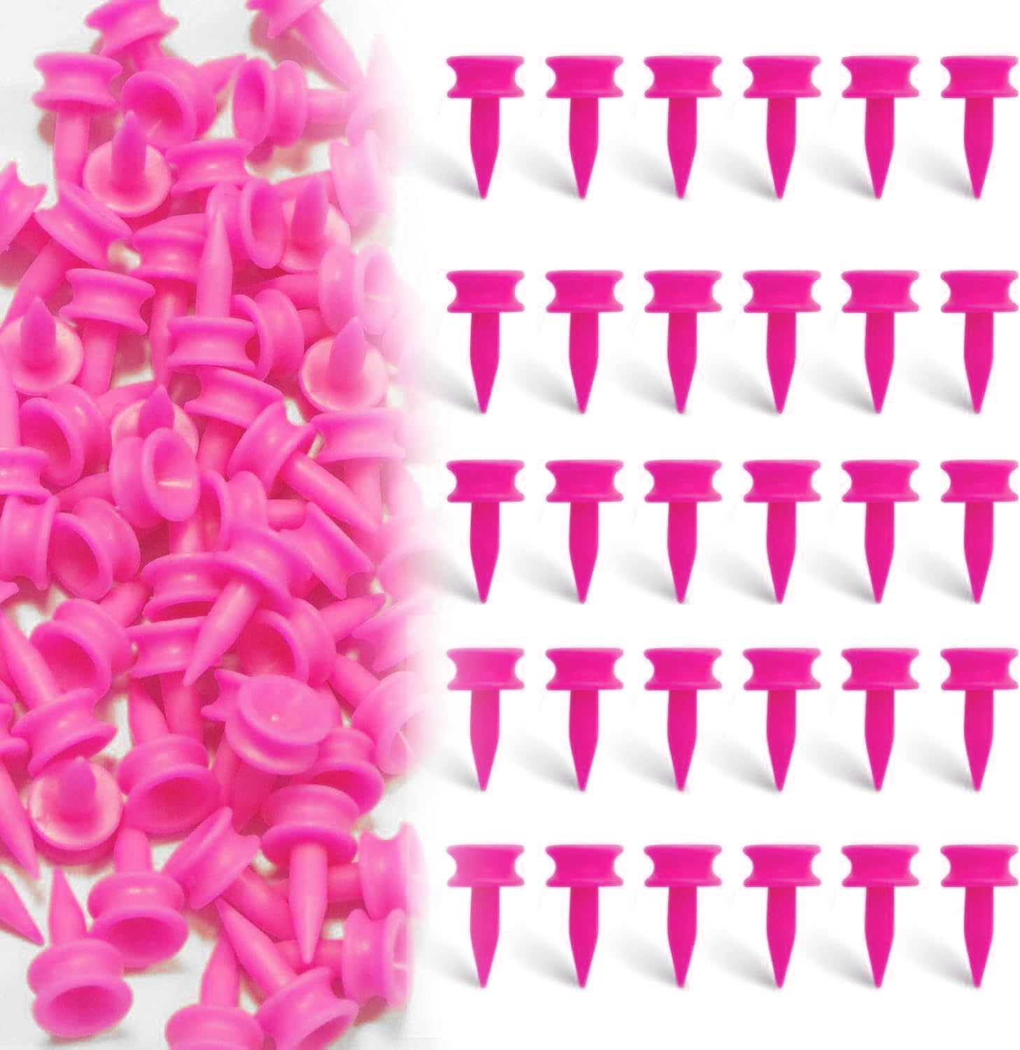 Unbreakable Plastic Castle Golf Tees 1 Inch 50/100 Pack, Step Down Small Short Tees With Stopper For Consistent Height & Par 3 Holes, Colorful In Pink Green For Men Women (Pink, 1 Inch 100 Pack)