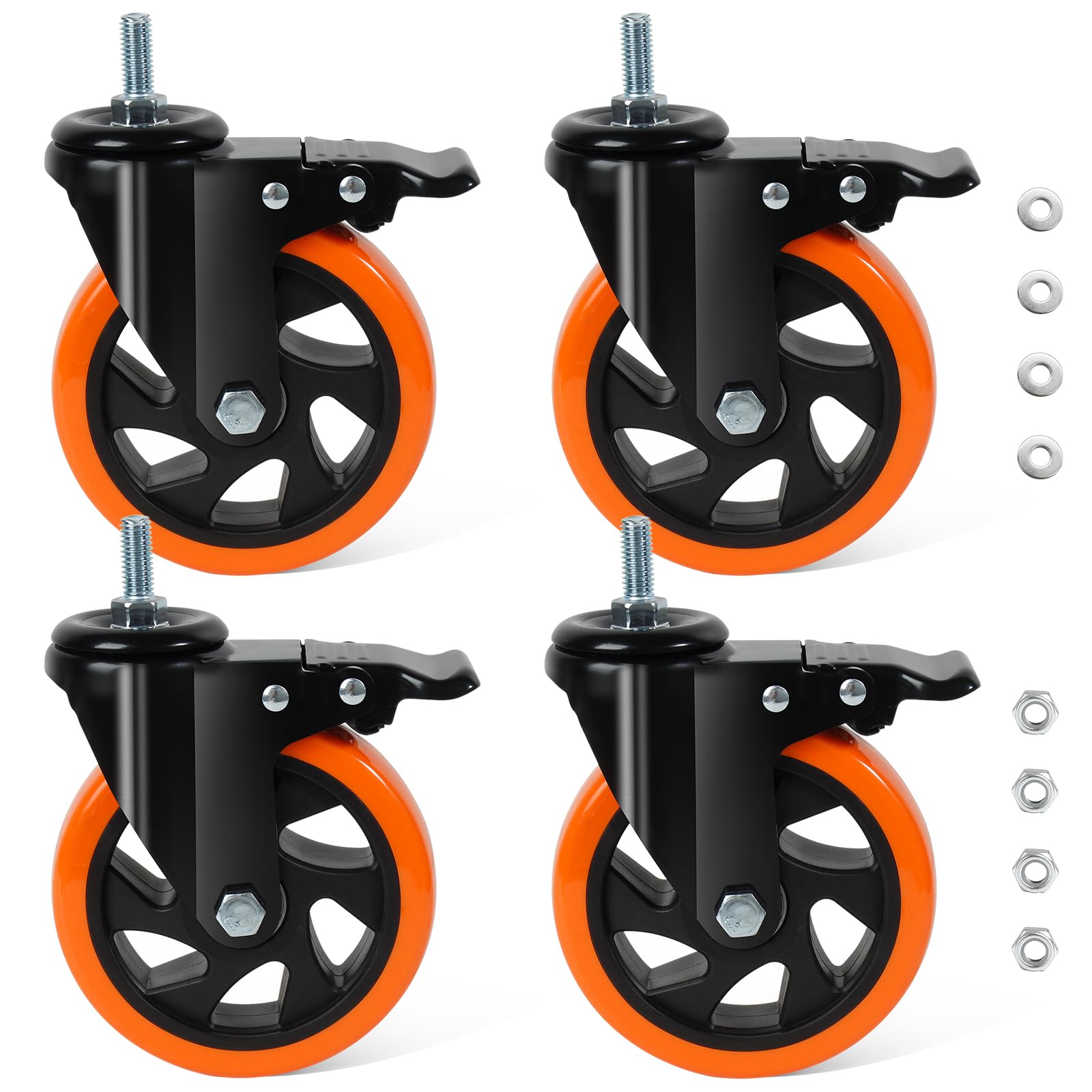 BAOLIHUI Heavy Duty Castors for Furniture 125 mm - 12 mm x 25 mm (1/2-12UNC) With Brake, 700 kg Load Capacity, Transport Wheels