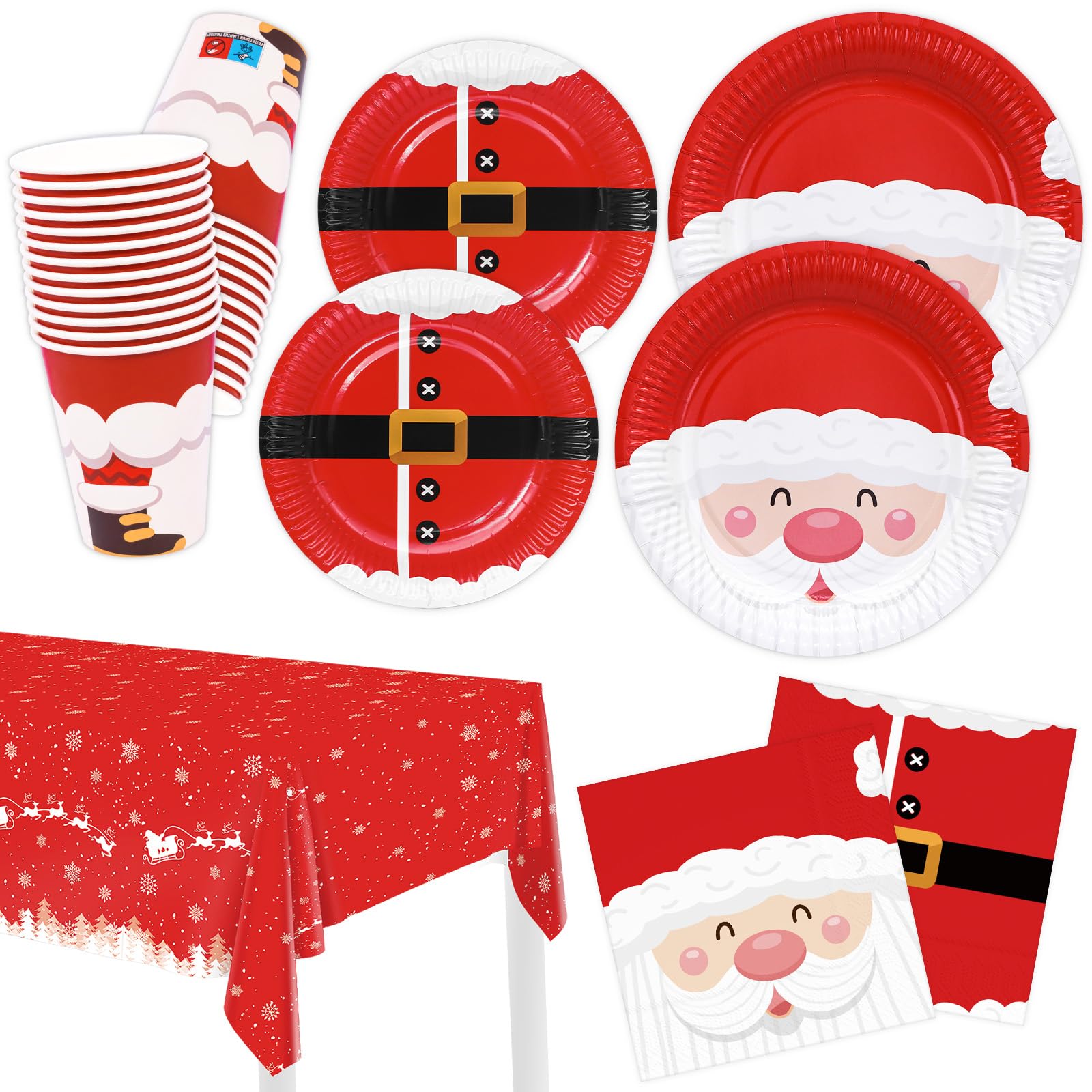 Photo 1 of 100 Christmas Party Paper Plates Napkins and Cups Set Santa Claus Disposable Dinnerware Set