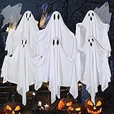 6 Pack Halloween Hanging Ghost Decorations 27.6" Halloween Outdoor Hanging Ghosts White Flying Fabric Ghosts Decorations for Outdoor Front Yard Patio Lawn Garden Trees Party Decor