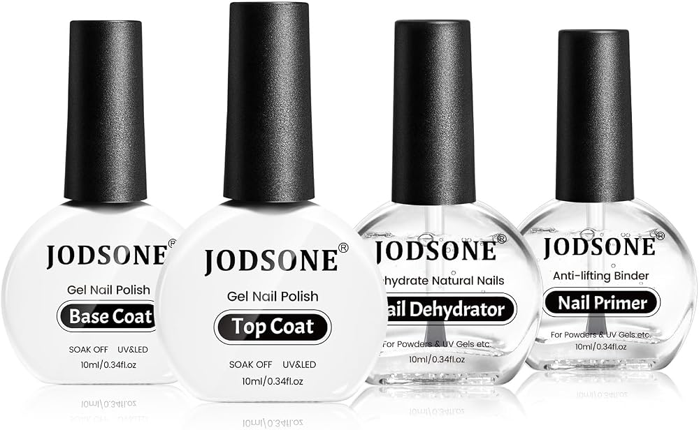 JODSONE Nail Dehydrator Primer Base Coat Top Coat Kit 4x10ml Glossy Quick Dry