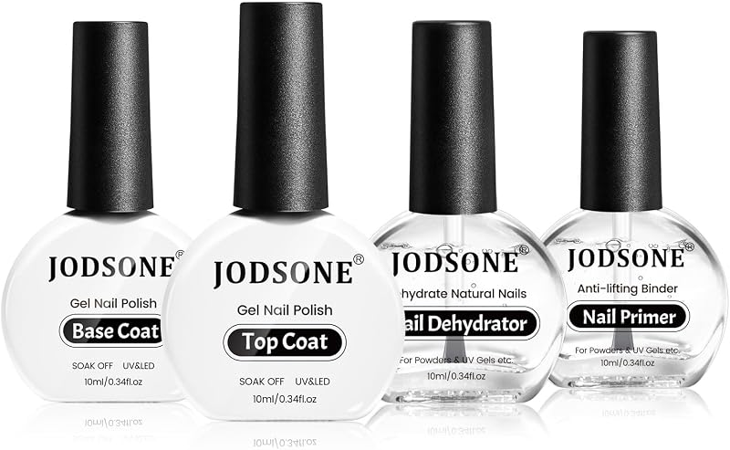 JODSONE Nail Dehydrator Primer Base Coat Top Coat Kit 4x10ml Glossy Quick Dry