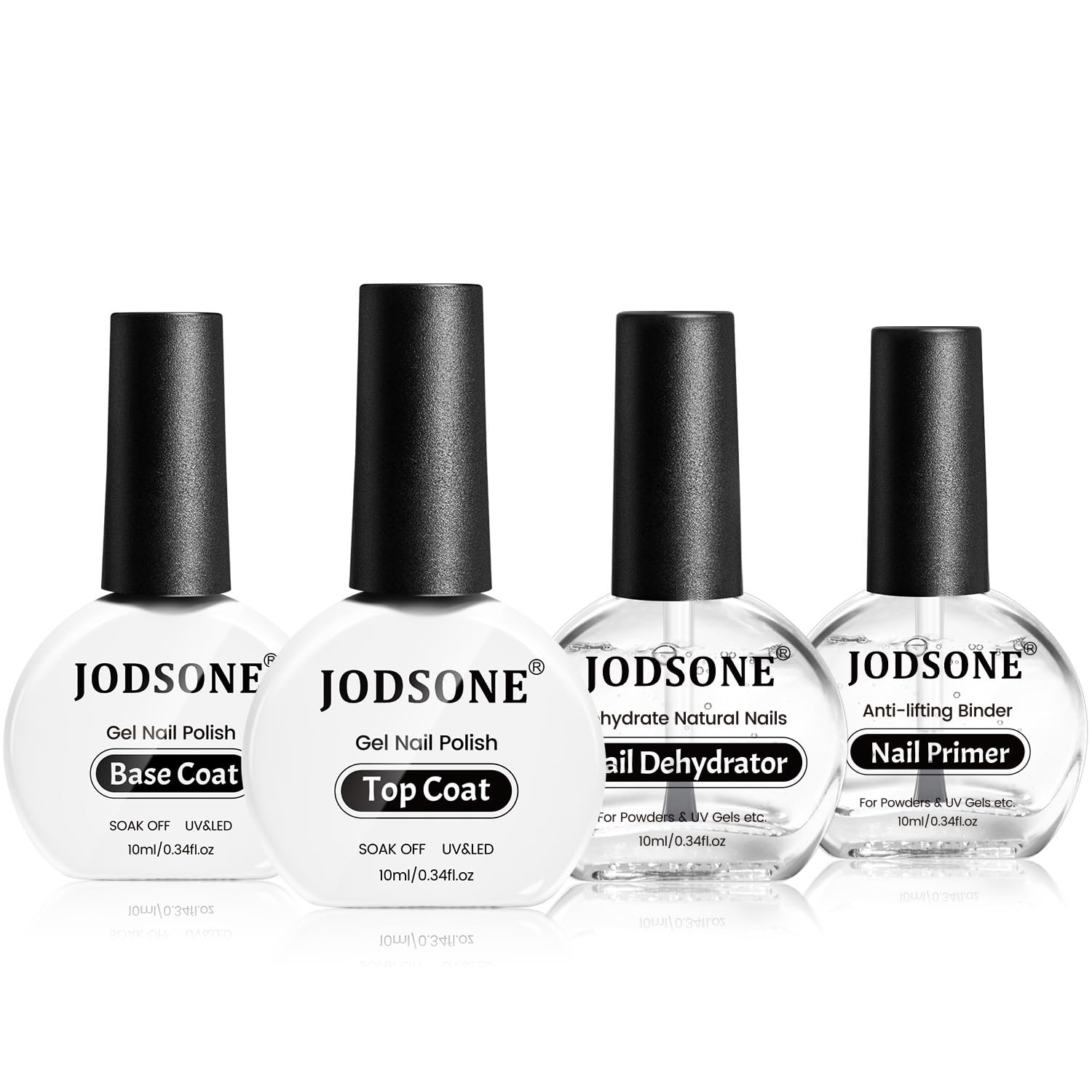 JODSONE 4x10ML Nail Dehydrator Nail Primer Base Coat Top Coat Glossy Quick Drying Durable DIY Nail Art Design Long Lasting Gift For Girls
