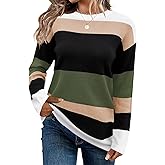 FEKOAFE Women's 2026 Cute Striped Sweaters Crew Neck Long Sleeve Pullover Sweaters for Women