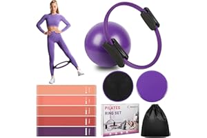 Goocrun Pilates Ring Exercise Set. 14” Elasticity Circle with Dual Padded Handles. with Core Ball, Resistance Bands, Core Sliders
