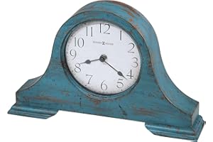 Howard Miller Menan Mantel Clock II - Blue Finish Vintage Wooden Design Round Top Molding, White Analog Dial Quartz Movement Perfect for Home Decor, Office & Living Room, Battery Operated Clock