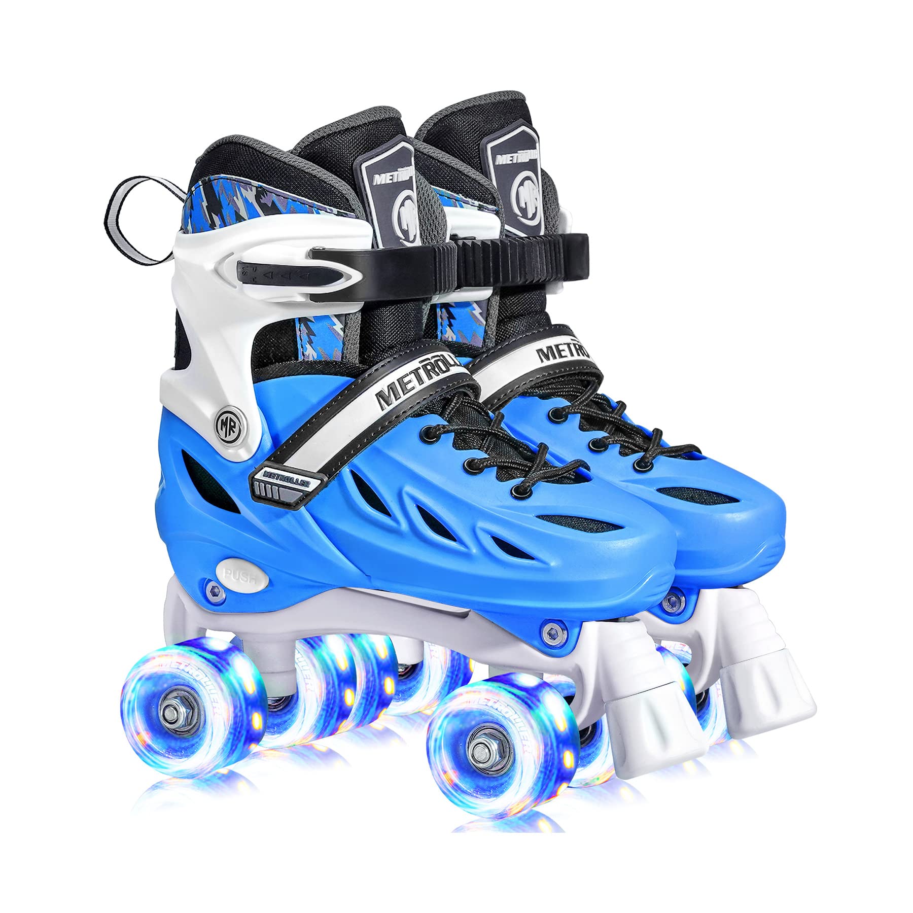 Photo 1 of METROLLER Roller Skates, Adjustable 4 Sizes for Kids Toddler Roller Skates with Light up Wheels, for Women (Blue, Large-Youth & Adult (4-7 Men/5-8 Women))