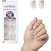 Kiss Impress No Glue Mani Press On Nails, French, 'Snooze', Blue, Short Size, Squoval Shape, Includes 30 Nails, Prep Pad, Ins