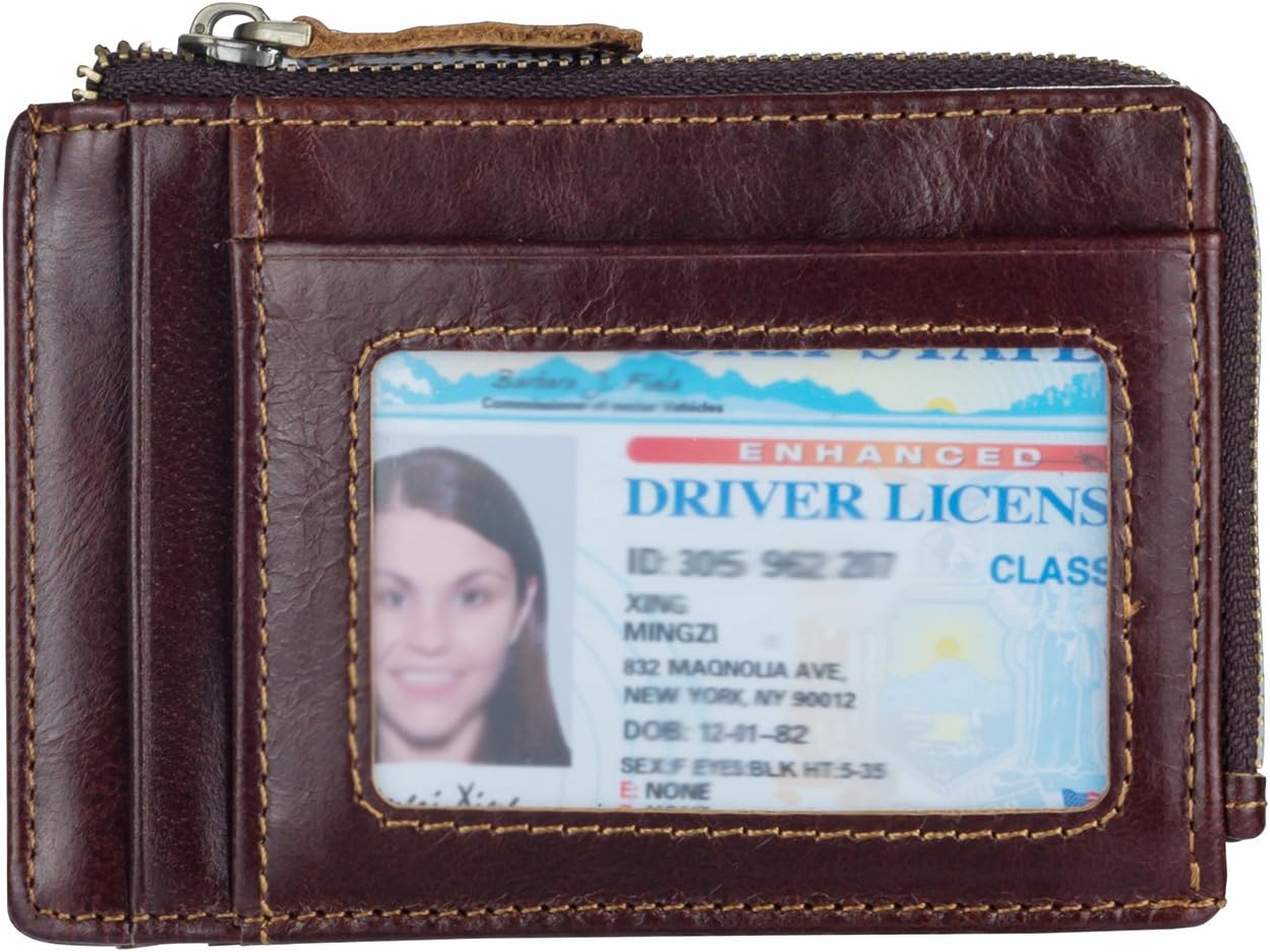 Soofotoo RFID Card Wallet Cowhide Leather Zipper Wallet Slim Card Holder