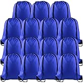 PLULON 15 Pcs Blue Drawstring Bags Drawstring Backpack Bulk, String Backpack Cinch Sack Sport Gym Backpack Bags for Yoga Traveling Outdoor Sports