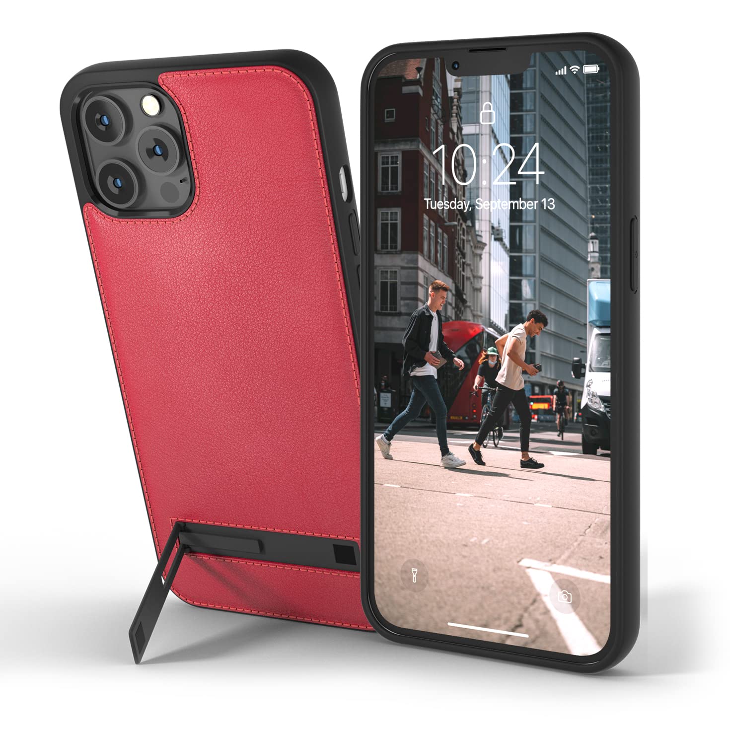 Snakehive Metro Leather Case for Apple iPhone 12/12 Pro || Real Leather Phone Case with Stand || Genuine Leather & MagSafe Compatible Leather Cover with Kickstand (Red)