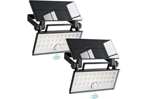 OREiN 2 Pack Solar Outdoor Lights 2600mAh Long Lasting Motion Sensor Outdoor Lights 5000K Solar Flood Lights with 3 Modes IP65 Waterproof Solar Motion Lights Outdoor for Garage, Patio, Porch, Black