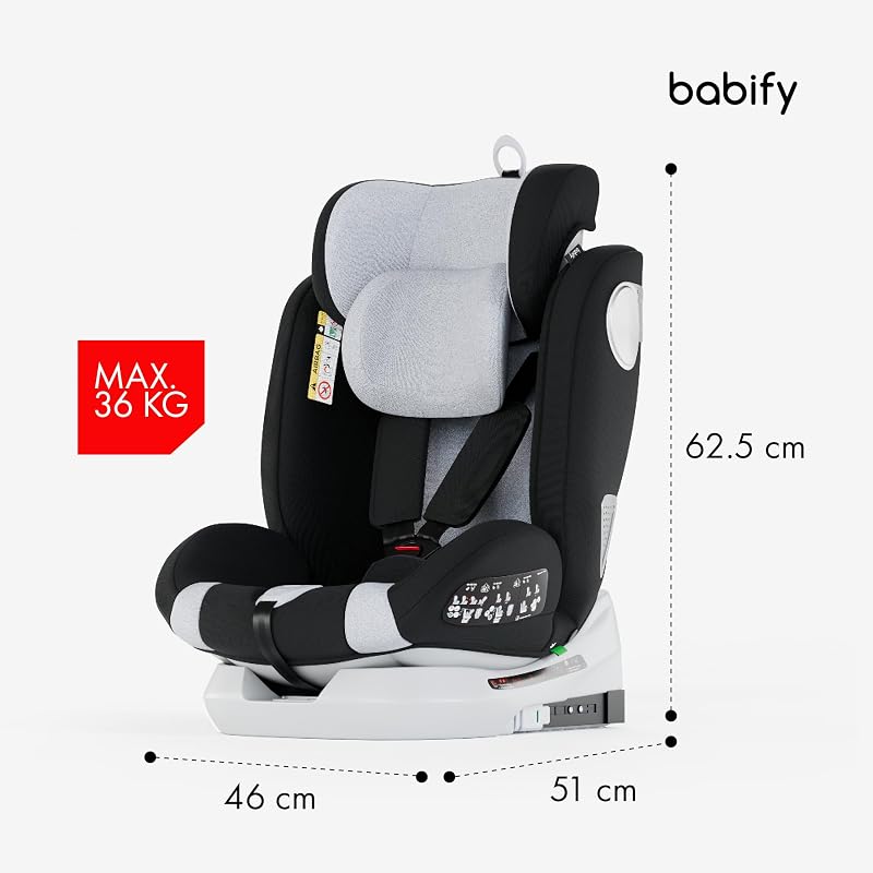 Onboard Silla de Coche Isofix para Bebés y Niños, 0 Meses - 12 Años, Apta Desde 40-150 cm Ajustable 360º, Asiento Portátil y Seguro i-Size ECE R129