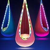 OUTREE Light Up Pod Swing Seat, Sensory Swing with LED Light, Cotton Kids Chair for Indoor and Outdoor, Hammock Chair Easy to Install, Pink