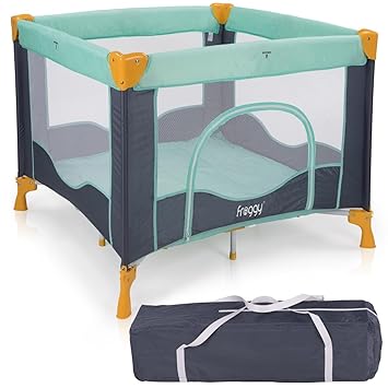 Froggy® Reisebett TROPICAL Babybett Laufstall mit Schlafunterlage, Matratze, praktische Transporttasche, kompakt 94 x 94 x 76