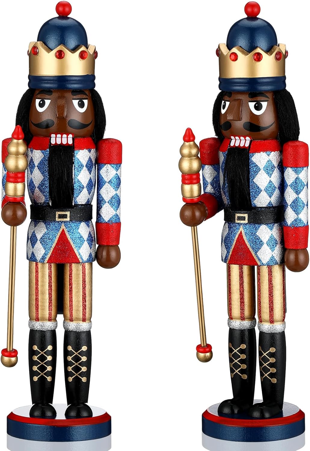 Nutcrackers - Hungdao 15 Inch Black Christmas Nutcracker Wooden Soldier Black African American King with Crown Festive King Nutcracker Christmas Ornaments African American Wooden Figure for Home Tables Holiday