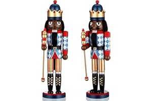 Hungdao 15 Inch Black Christmas Nutcracker Decor Wooden African American King Figure Black Santa Xmas Festive Soldier Nutcracker Christmas Ornaments Gift for Tabletop Holiday Winter Indoor(King)