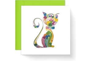 TUMYBee Cute Cat Card, Animal Kitty Kitten Card for Mother's Day, Father's Day, Happy Birthday, Pet Memorial Sympathy, 3D Quilling Quilled Card for Him, Her, Friend, Mom, Dad (Colorful Cat)