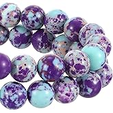 92 Pcs 8mm Natural Stone Beads, Dragon Vein Agate Beads for Jewelry Making and Crafting DIY, Chunky Purple-Blue Gemstone Bead, Imperial Jasper Round Loose Bead