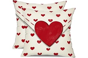 DFXSZ Valentine's Day Pillow Covers 18x18 Inch Set of 2 Big Red Hearts Small Red Hearts Decor Throw Pillow Covers Valentine's Day Cushion Case Decoration for Sofa Couch 53C