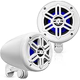 Pyle 4” Waterproof Off-Road Speakers - 150W 2-Way Marine Woofer Sound System w/ 360° Rotatable Bracket, Full Range Outdoor Audio Stereo Speaker for Motorcycle ATV Jeep Boat, Includes Brackets (White)