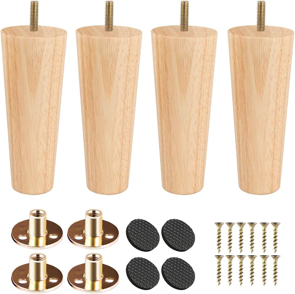 Btowin 12 inch Wood Furniture Legs 4Pcs M8 Bolts Mounting Plate Sofa Replacement