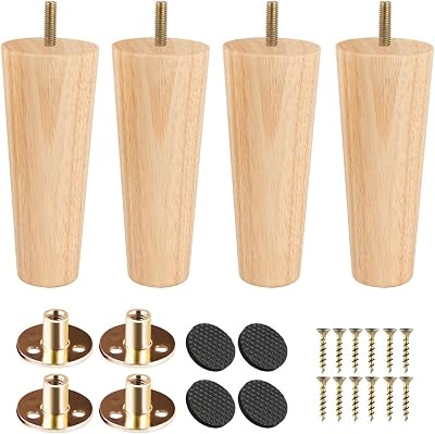 Btowin 12 inch Wood Furniture Legs 4Pcs M8 Bolts Mounting Plate Sofa Replacement