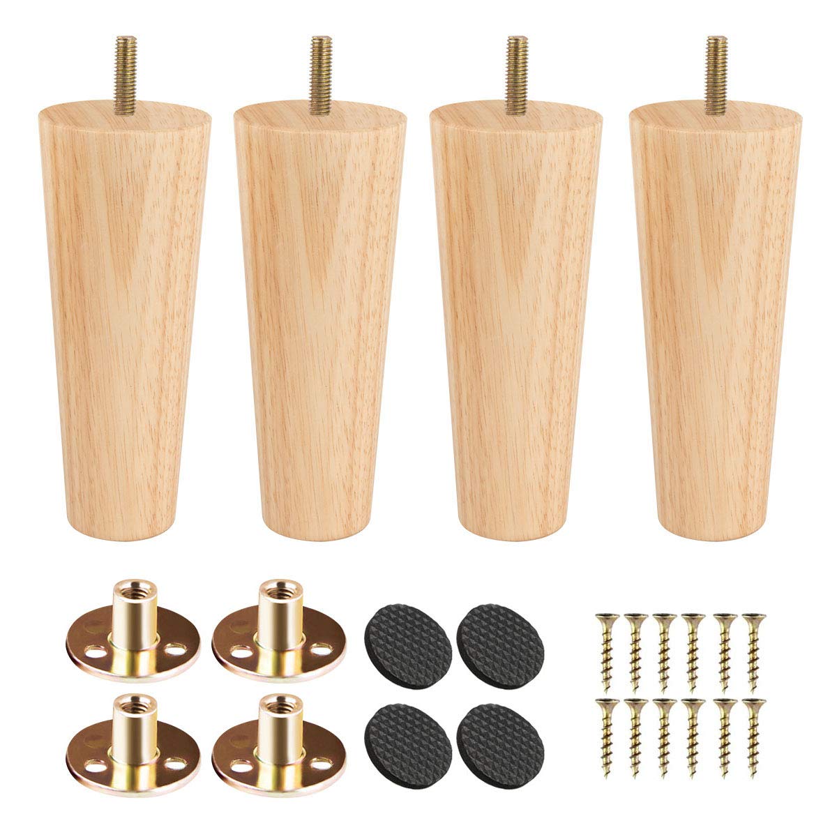 Btowin 12 inch Solid Wood Furniture Legs, 4Pcs Mid-Century Modern Wooden Replacement Feet with Threaded M8 Hanger Bolts & Mounting Plate & Screws for Sofa Couch Armchair Cabinet TV Stand