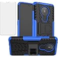 Phone Case for Nokia 5.3 with Tempered Glass Screen Protector Cover and Stand Kickstand Hard Rugged Hybrid Protective Cell Accessories Nokia5.3 Cases Rubber Silicone Men Boys Women Girls Black Blue
