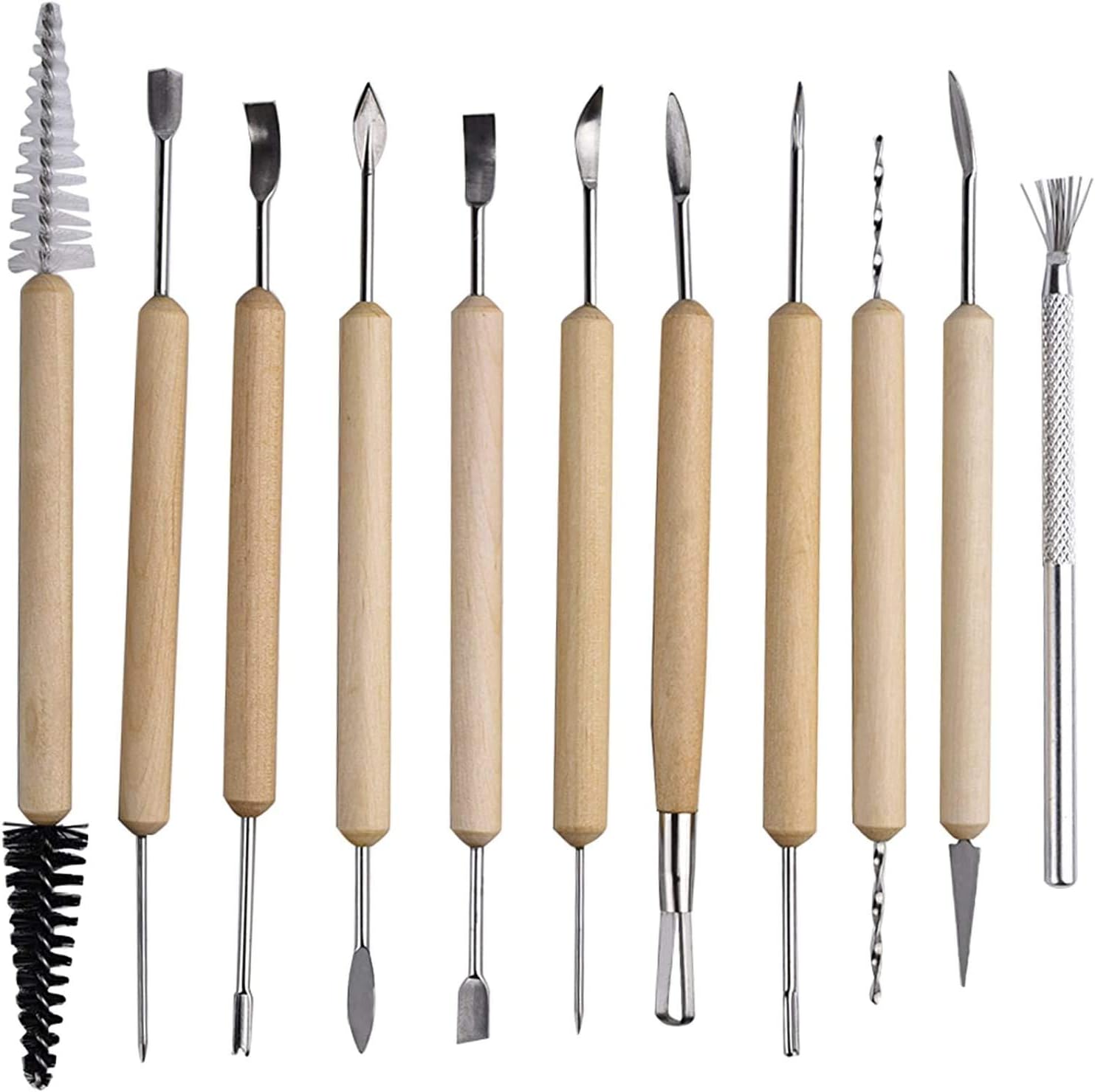 Pottery Tools, 19 Pcs Ceramic Pottery Clay Ribbon Sculpting Tool Kit Wooden Handle with Plastic Case, for Beginners and Professional Art Crafts