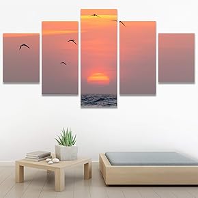 SIGNWIN 5 Panel Canvas Wall Art Birds Butterfly...