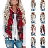 FOCLMP Plaid Polar Fleece Vest for Women Sherpa Fuzzy Zip Up Cropped Sleeveless Jackets Cozy Lapel Collar Checkered Outerwear