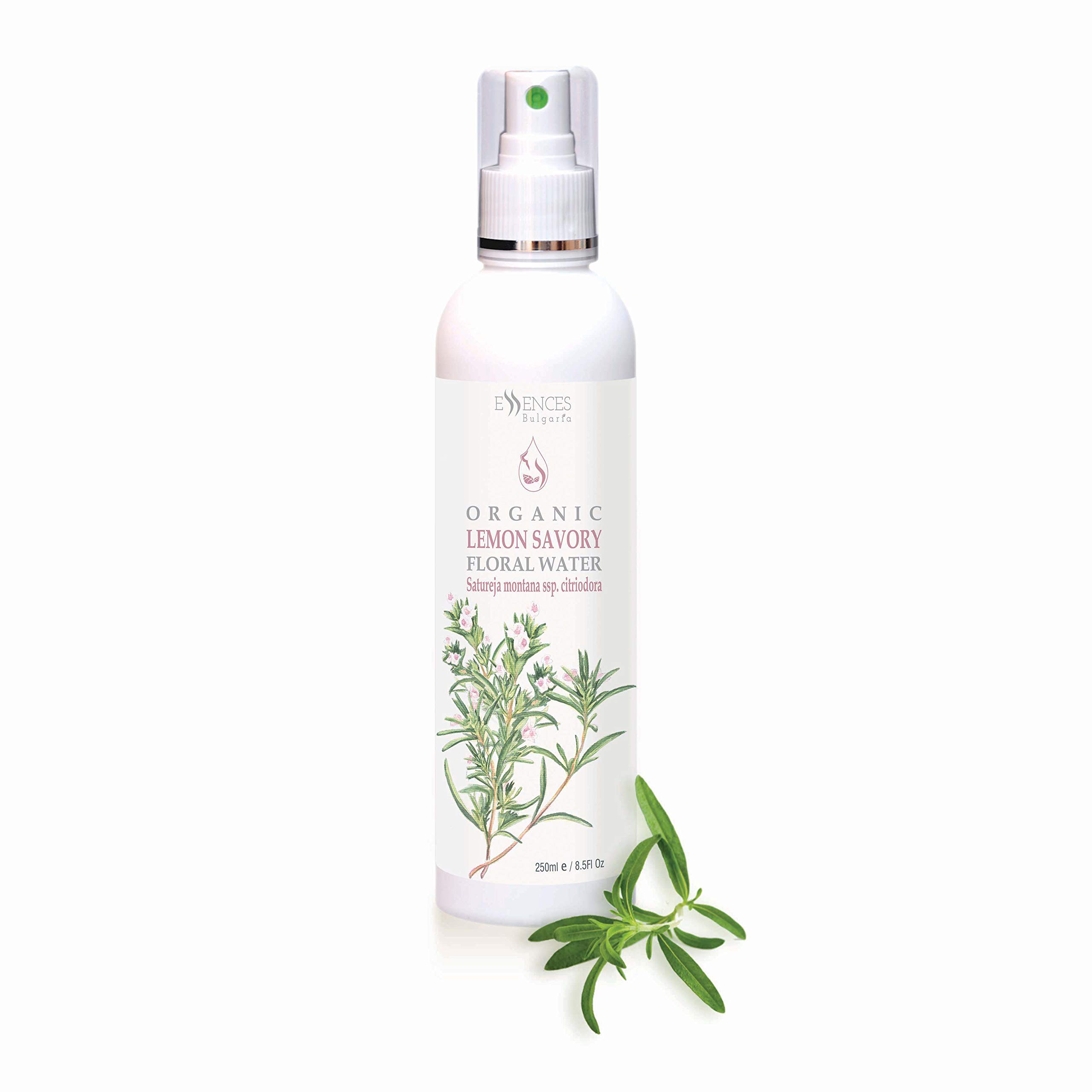 Essences Bulgaria Organic Lemon Savory Floral Water 250ml | Refreshing and Energizing | Dry and Irritated Skin | Pimples and Blackheads | Beauty Mist | Alcohol-Free