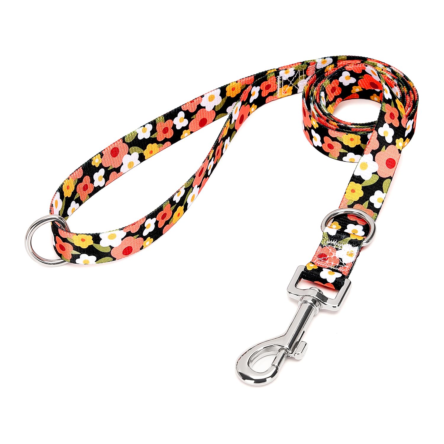 Suredoo Soft Nylon Dog Lead Leash with Colorful Patterns, Comfortable Strong Dog Training Walking Lead Leashes with 2 D-ring for Small Medium Large Dogs, (Floral Orange)