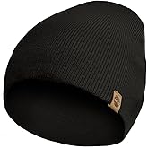 Timberland Men’s Ribbed Pull-On No Cuff Beanie - Soft Rib Knit Winter Hat, Stretch Fit, Warm Classic Look, Suede Logo Clip