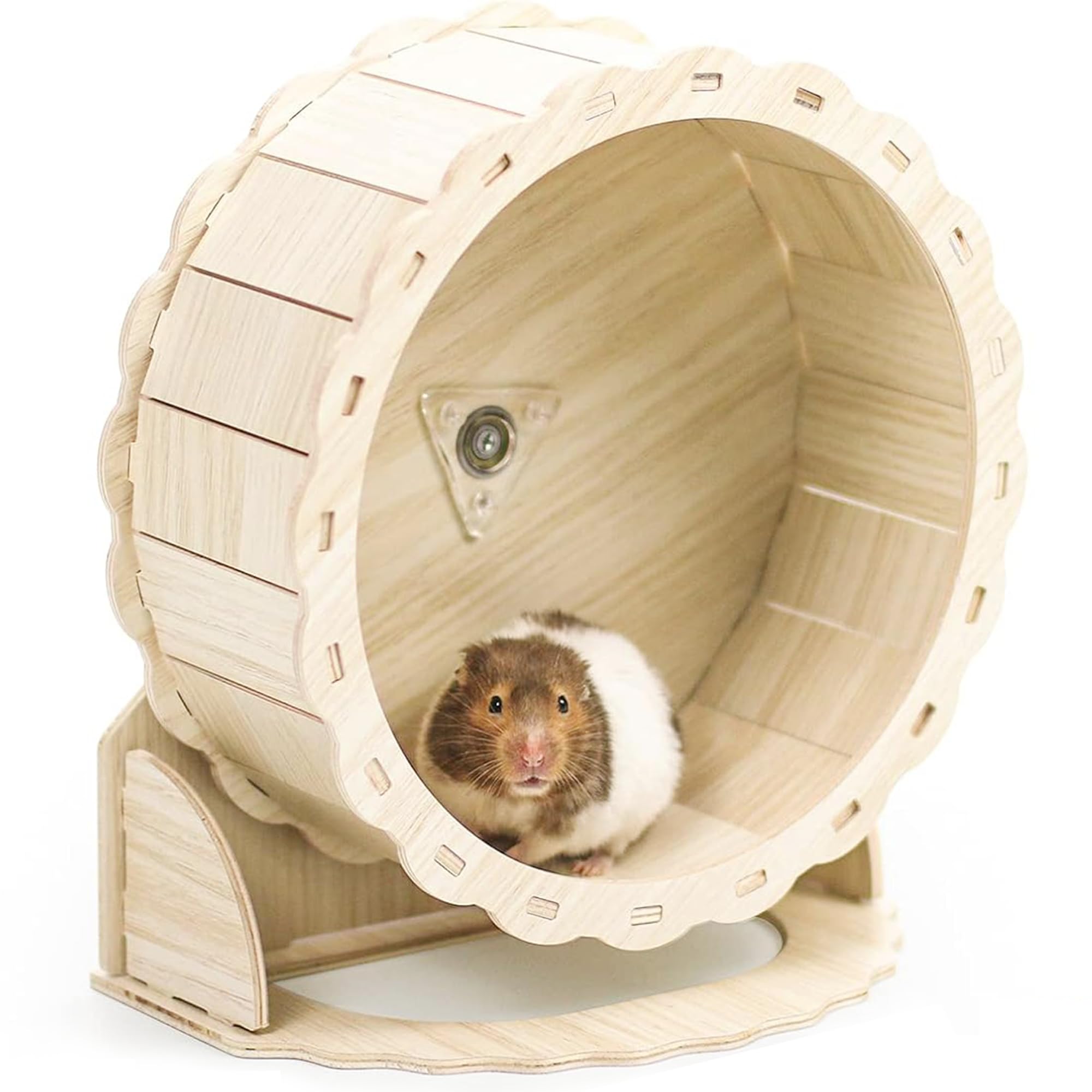XFLYP Hamster Wheel 26cm, Wooden Silent Pets Exercise Wheel With Height-Adjustable Base, Dual-Bearing Exercise Wheel Quiet Spinning Running Wheel for Dwarf Syrian Hamster Gerbils and Small Animals