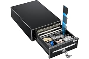Tera Cash Register Drawer 8" Mini: 4 Bill 6 Coin Small Cash Drawer Auto Open with Media Slot 24V RJ12 Cable for POS System Key-Lock Removable Coin Separators for Small Business Retail Counter 208