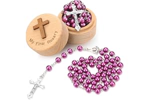 Loetere Baptism Gifts for Girls Boys Rosary Catholic My First Rosary and Keepsake Box for Baby Shower Holy First Communion Christian Beads Gifting Set(Purple)