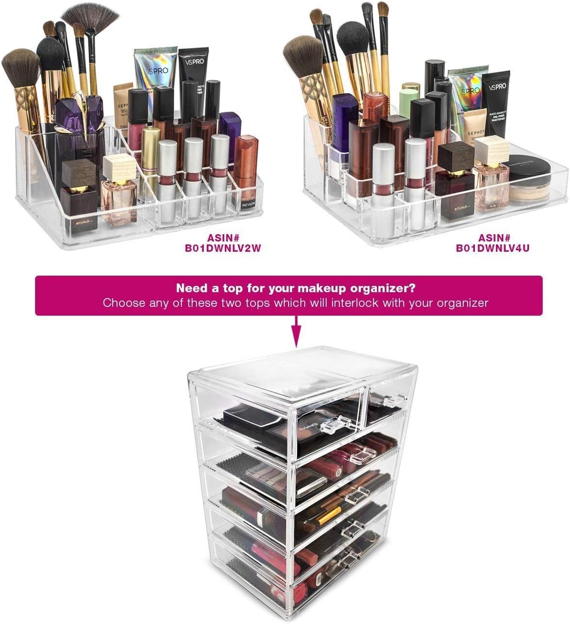 Sorbus Cosmetics Makeup and Jewelry Big Storage Case Display - Stylish Vanity, Bathroom Case (4 Large, 2 Small Drawers, Clear): Home & Kitchen