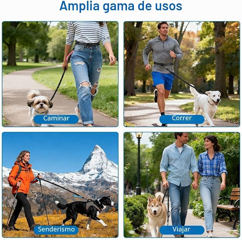 Trela multifuncional, trela para cães sem mãos, trela para cães sem mãos livres com costura refletora e saco de arrumação (preto) — foto 7 de 7