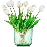 Gabotrie 15 Pcs Artificial Tulips Flowers, Faux Latex Tulips Flowers, White Fake Tulip Real Touch, Soft Faux Tulip Bouquets for Party Wedding Home Office Garden Decoration (White)