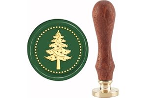CRASPIRE Christmas Wax Seal Stamp Christmas Tree Sealing Wax Stamps Stars 30mm Retro Vintage Removable Brass Stamp Head with Wood Handle for Wedding Invitations Halloween Xmas Gift Packing