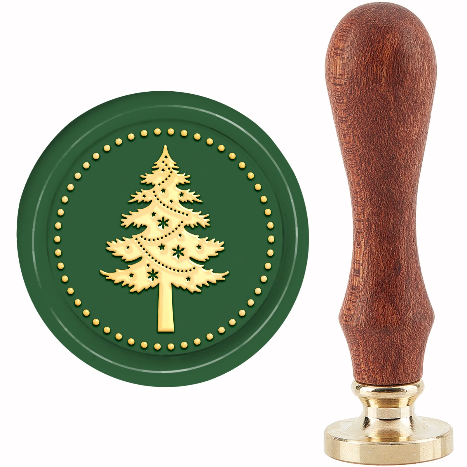 CRASPIRE Christmas Tree Wax Seal Stamp Snowflake 30mm 1.18inch Removable Brass Head with Wooden Handle for Invitations Greeting Cards Wrap