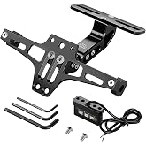 KEMIMOTO Universal Motorcycle License Plate Bracket with LED Light Aluminum | Fit Most Motorcycle Fender Eliminator Kit Tail Tidy License Plate Holder Mount 30-115mm Mounting Range Black