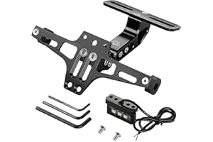 KEMIMOTO Universal Motorcycle License Plate Bracket with LED Light Fender Eliminator Kit CNC Aluminum Motorcycle Tail Tidy License Plate Holder Mount Black