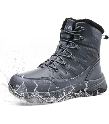 Waterproof Mid Calf Winter Snow Boots Men Fur Lined Non-Slip Hiking Amazon.com | mysoft Men main image 3