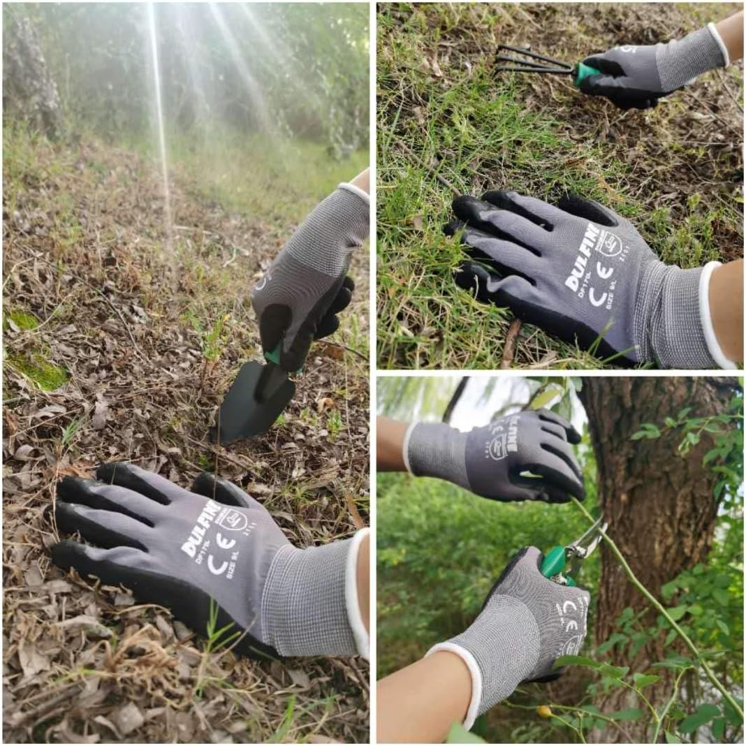 Safety Work Gloves & Gardening Gloves for Men, 3 Pairs Pack, Seamless Knit Nylon Glove with Breathable Foam Latex Coated, Ideal for General Purpose, Home Improvement, Painting (Large) - - 