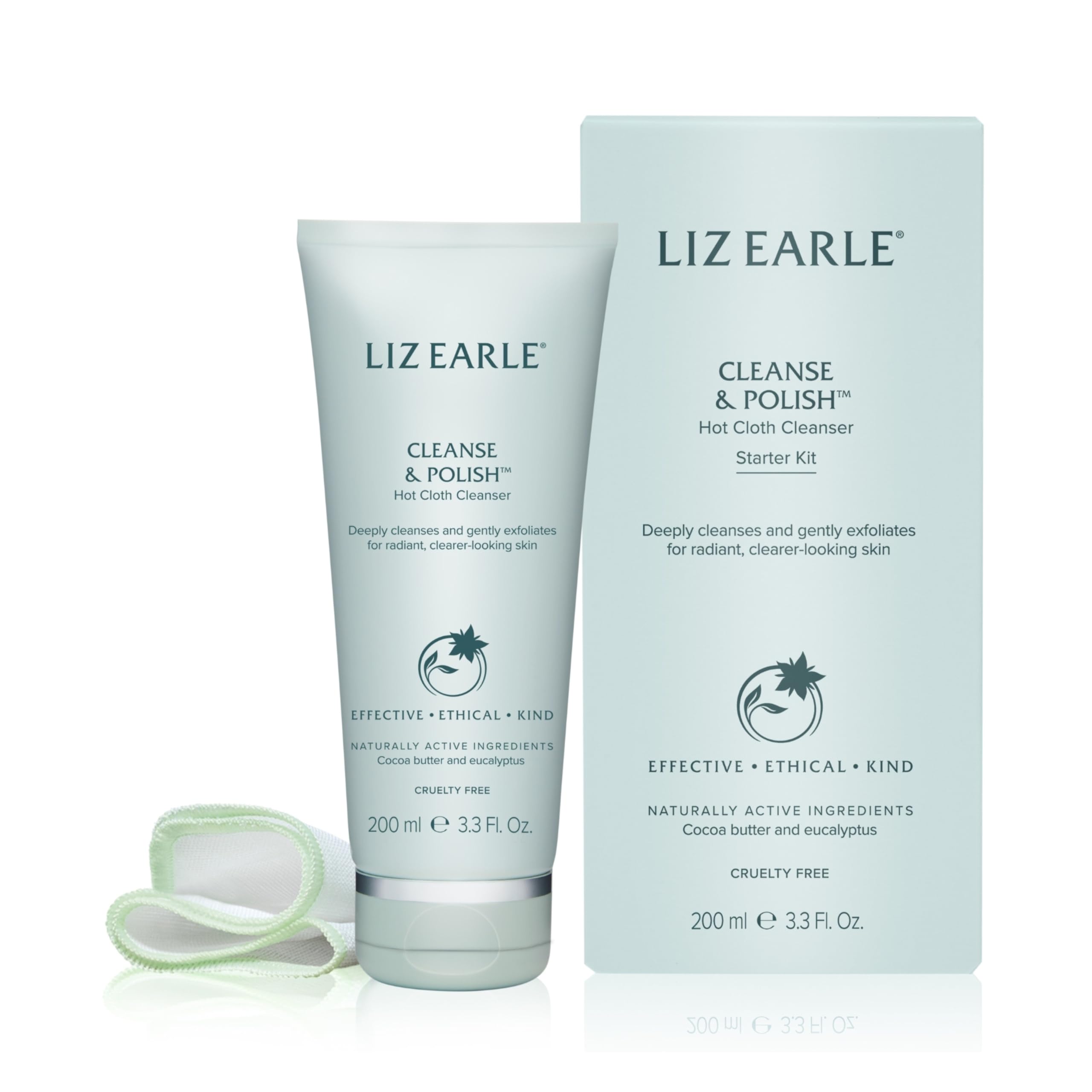 Liz Earle Cleanse & Polish™ Hot Cloth Cleanser Starter Kit for All Skin Types with Rosemary, Chamomile, Cocoa Butter and Eucalyptus Essential Oil, 200ml